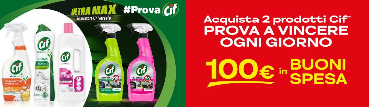 Acquista due prodotti CIF, prova a vincere ogni giorno 100€ in buoni spesa